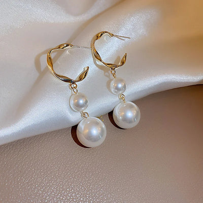 Pearl Long Earrings With Rhinestones For Wedding Fashion - Smarsty