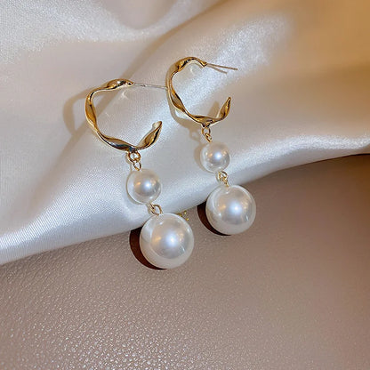 Pearl Long Earrings With Rhinestones For Wedding Fashion - Smarsty