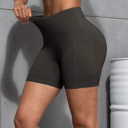 Womens Yoga Pocket Shorts Leggings High Waist  Exercise Fitness Wear Girls Running Elastic Adult Short Pants Sports Outfits ﻿ - Smarsty