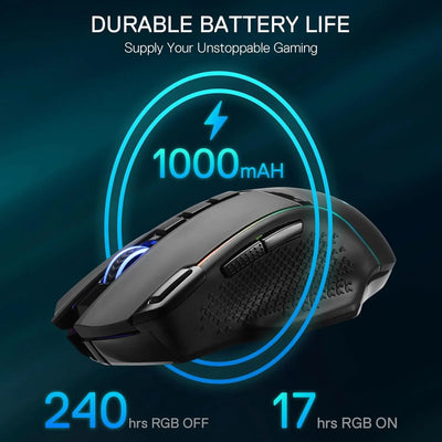 Redragon M991 Wireless Gaming Mouse 26000 DPI 3-Mode Gamer 9 Macro Buttons RGB Backlight Mice, Black - Smarsty