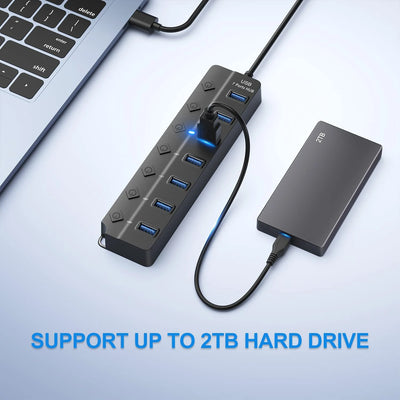 USB 3.0 Hub 7 Port High Speed Powered Switch Cable - Smarsty