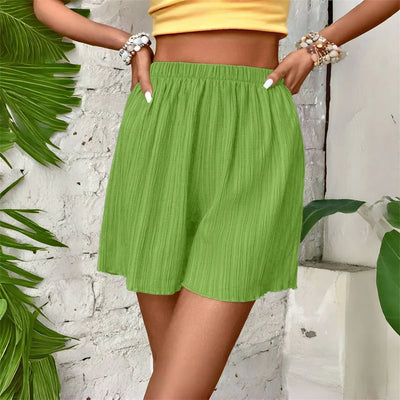 Women High Waist Solid Shorts 2025 Spring Summer New Fashion Pant Lady Casual Outfit Short Pants Beach Holiday Simple Clothing - Smarsty