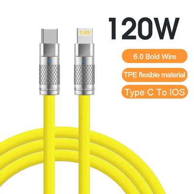 120W 6A Super Fast Charge USB C Liquid Silicone Cable For iPhone 14 15 Huawei Samsung Xiaomi Quick Charger Type-C Data Wire - Smarsty