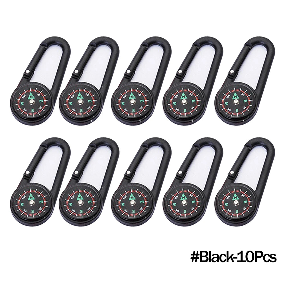 Outdoor Compass Carabiner Mini Camping Keychain Mountaineering Hiking Backpack Buckle with Compass Survival Children Gifts