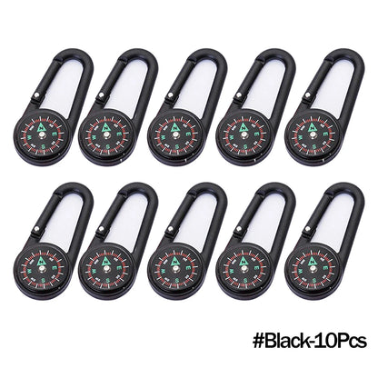 Outdoor Compass Carabiner Mini Camping Keychain Mountaineering Hiking Backpack Buckle with Compass Survival Children Gifts