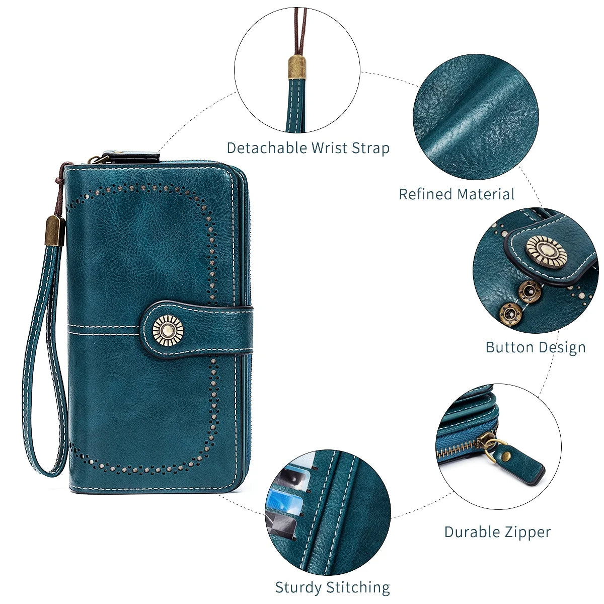 Rfid Anti-Theft Wallet for Men and Women, European and American Retro Leather Long Wallet Clutch, Oil Wax Leather Cut Out Multi-Card Slot Wallet, Large Capacity Zipper 70% off Clutch Bag, Card Holder Coin Purse Hand Bag - Smarsty