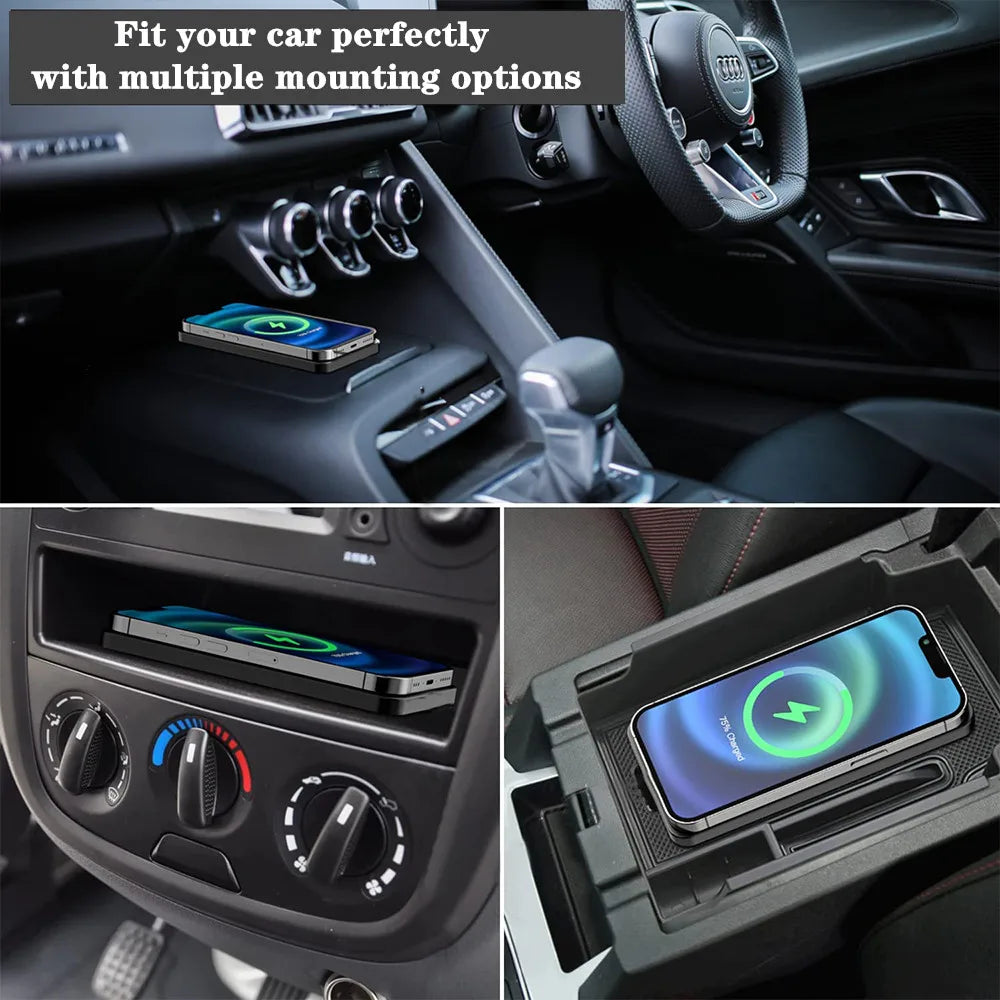 Car Wireless Charger With Silicone Pad Stand Fast Charging - Smarsty