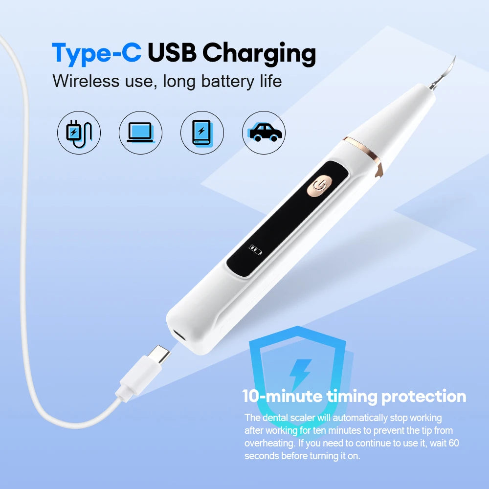 Ultrasonic Teeth Cleaner Tartar Remover Dental Calculus Stain Eraser Gum Multi Gear Type-C Rechargeable Portable Oral Care Tool - Smarsty