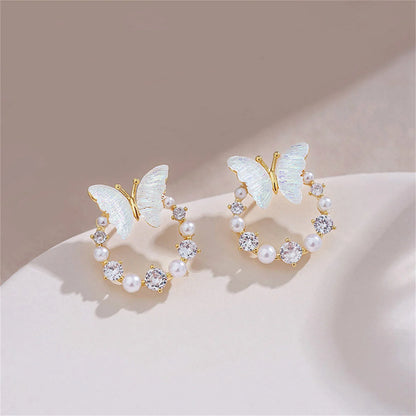 Korean Moon Butterfly Crystal Drop Earrings for Party Women - Smarsty
