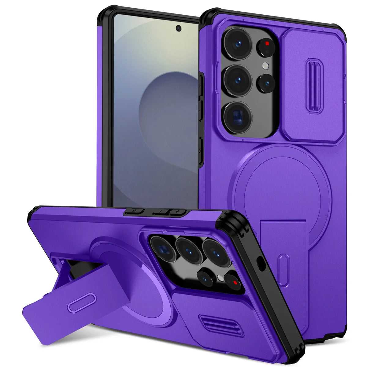 Lens Protect Camera Phone Case for Samsung S25 FE S24 S23 Ultra S22 Plus A17 A36 A56 A16 A15 A35 A55 Magnetic Kickstand Cover