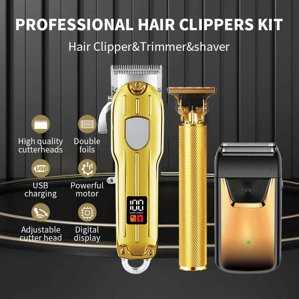 Professional Hair Clipper and Trimmer Set Men Electric Razor Shavers Beard Trimmer Rechargeable Barber Clippers Haircut Kit - Smarsty