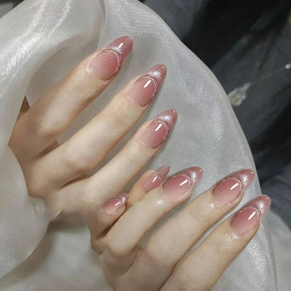 24 Pcs Metallic Cat Eye French Press On Nails - Smarsty