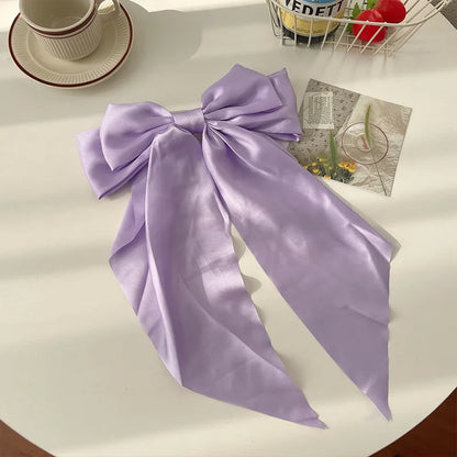 Trendy Solid Color Satin Ribbon Hair Bows for Women - Smarsty