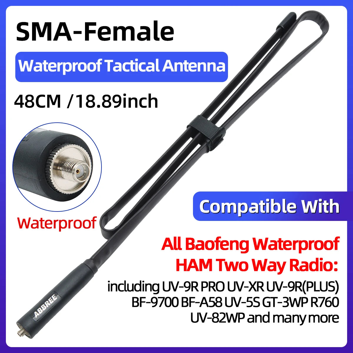 ABBREE CS Tactical Antenna SMA-Female Dual Band VHF UHF 144/430Mhz Foldable For Walkie Talkie Baofeng UV-21 UV-5R QuanSheng K5 - Smarsty