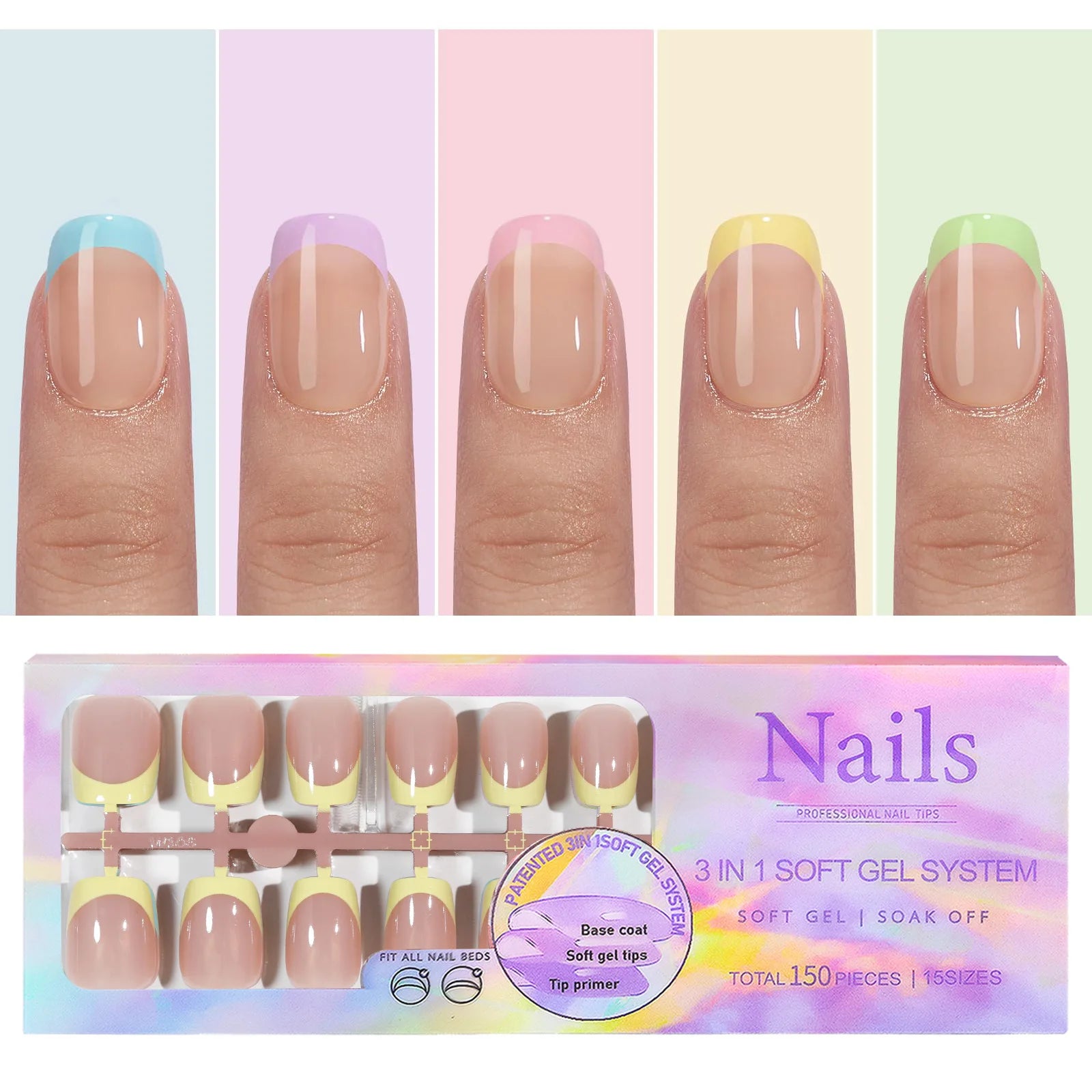 150 Piece Almond French False Nails Set for Easy Application - Smarsty