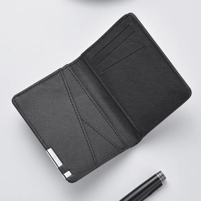 Black Faux Leather Small Slim Business-Style Wallet - Multiple Card Slots, Credit Card and Driver's License Holder, Geometric In - Smarsty