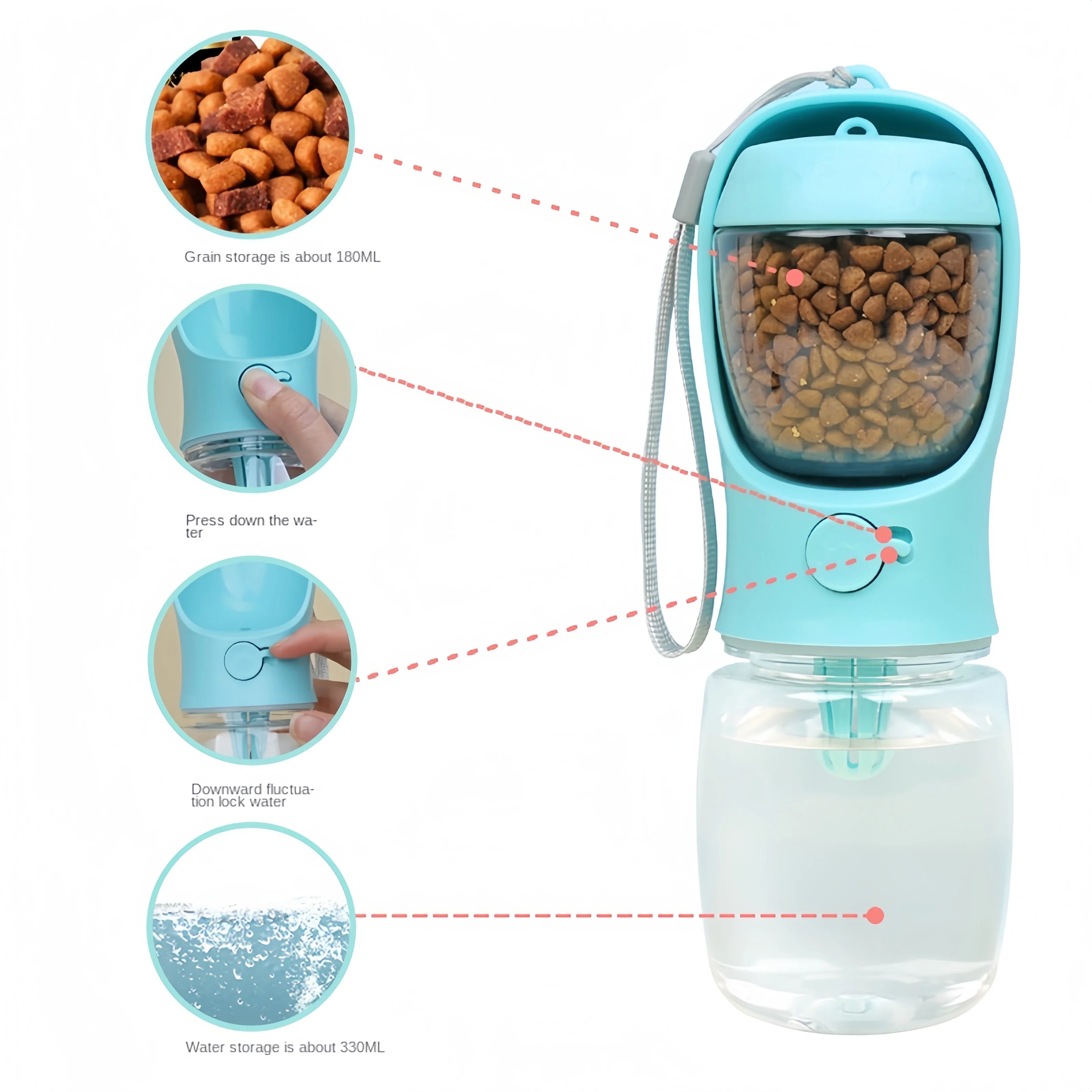 Portable Dog and Cat Water Bottle with Food Storage - Smarsty