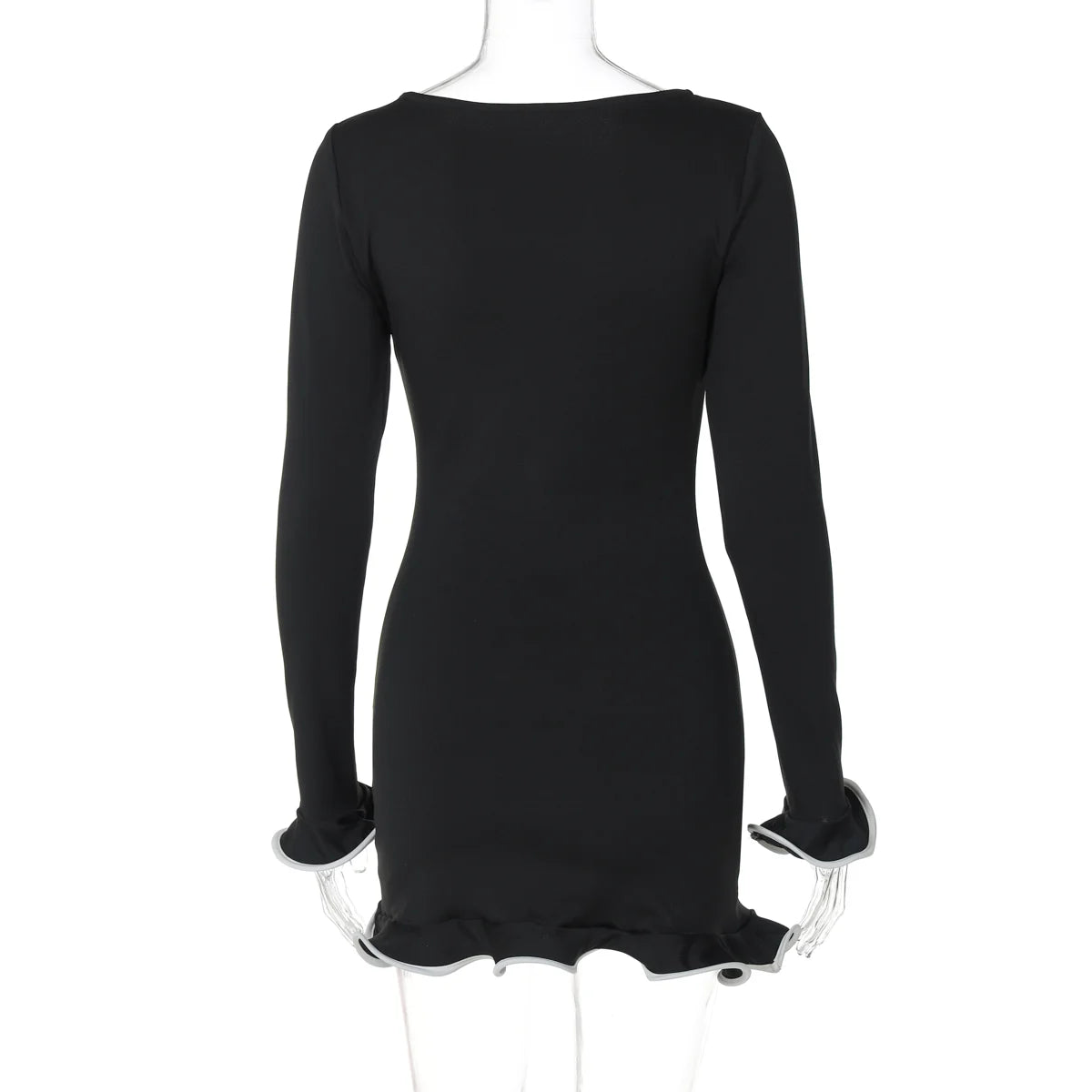 Dulzura O-Neck Long Sleeves Ruffles Patchwork Bodycon Mini Dress Sexy Elegant Outfit Party Club Streetwear Autumn Winter Clothes