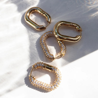 Gold Plated CZ Huggie Hoop Earrings Geometric U Shape - Smarsty
