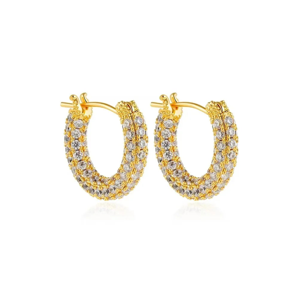Gold Plated CZ Huggie Hoop Earrings Geometric U Shape - Smarsty