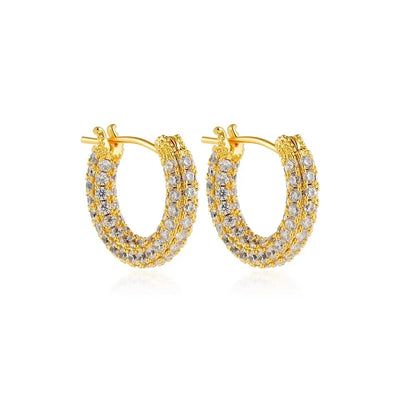 Gold Plated CZ Huggie Hoop Earrings Geometric U Shape - Smarsty