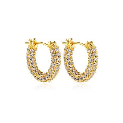 Gold Plated CZ Huggie Hoop Earrings Geometric U Shape - Smarsty
