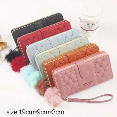 Women Long Wallet Pu Leather Card Holder Large Capacity Hasp Zipper Coin Purse Multi Card Organizer Cell Phone Wristlet Handbag - Smarsty