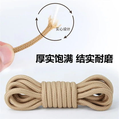 2pcs/ Pair Round Solid Polyester Black Brown Shoelaces For Marten Boot Women Men Outdoor Hiking Boots Sports Shoes Lace Strings - Smarsty