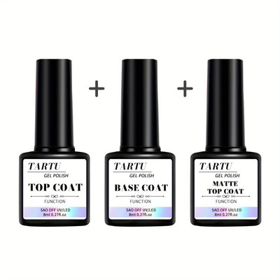 1pc/2pcs/3pcs/4pcs 8Ml Functional Gel Nail Art Set with Base Coat and Diamond Top Coat, Matte Top, Soak Off Gel Nail Polish