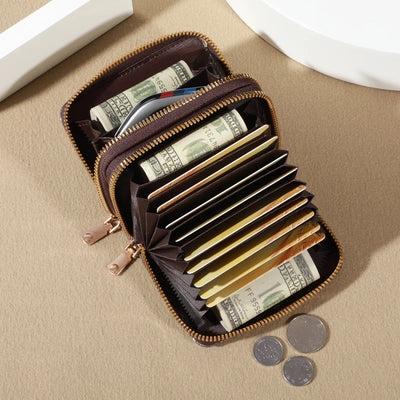 Chic Vintage Zippered Card Holder Wallet for Women - Secure Multi-Card Slots, Fashionable Faux Leather with Coin PurseLuxurious - Smarsty