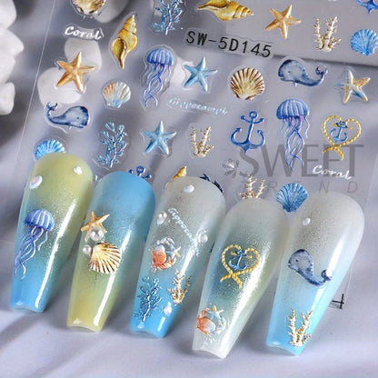Summer Beach Jellyfish Nail Stickers for Unique Manicure - Smarsty