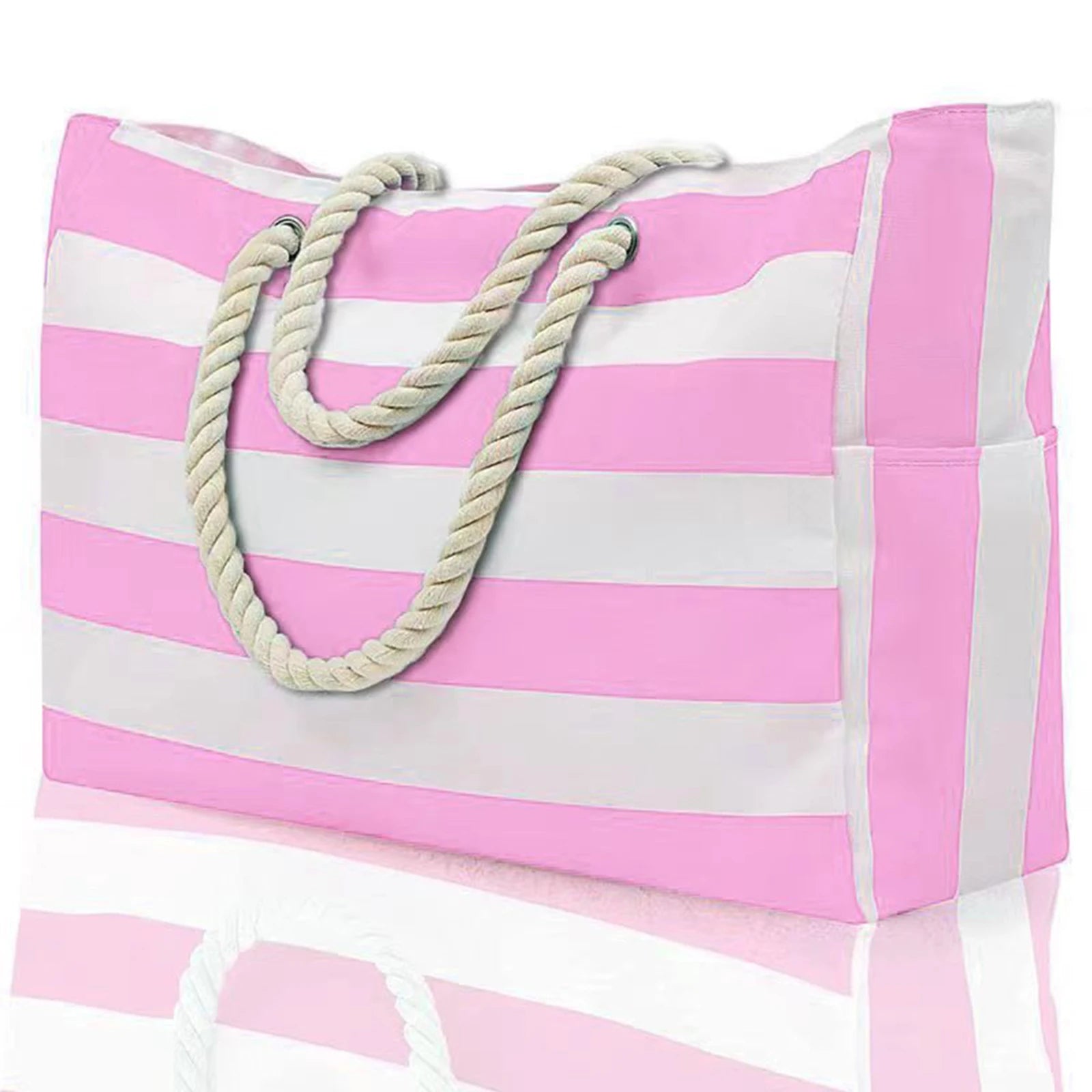 Waterproof Beach Bag Foldable Striped Zipper Outdoor Tote - Smarsty