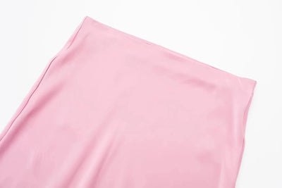 TRAFZA 2024 Y2K Casual Women Long Skirt Spring Elastic High Waisted A-Line Casual Female Satin Skirts High Street Lady Skirts - Smarsty