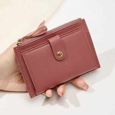 Minimalist and fashionable women's short card bag, ultra-thin mini PU leather zero wallet, women's credit card holder wallet - Smarsty