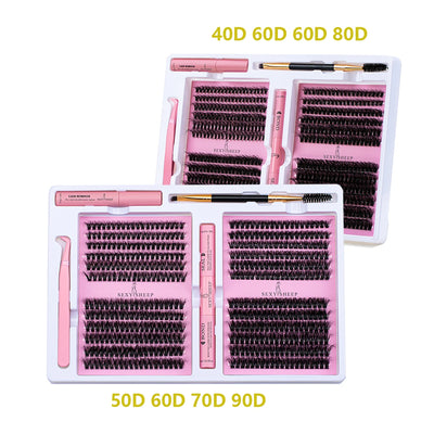 DIY False Eyelashes Clusters Extensions Individual Lashes Cluster Natural Segmented With glue,Remover,lash brush，tweezers - Smarsty