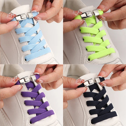 No Tie Shoe laces Press Lock Shoelaces without ties Elastic Laces Sneaker Kids Adult 8MM Widened Flat Shoelace for Shoes - Smarsty
