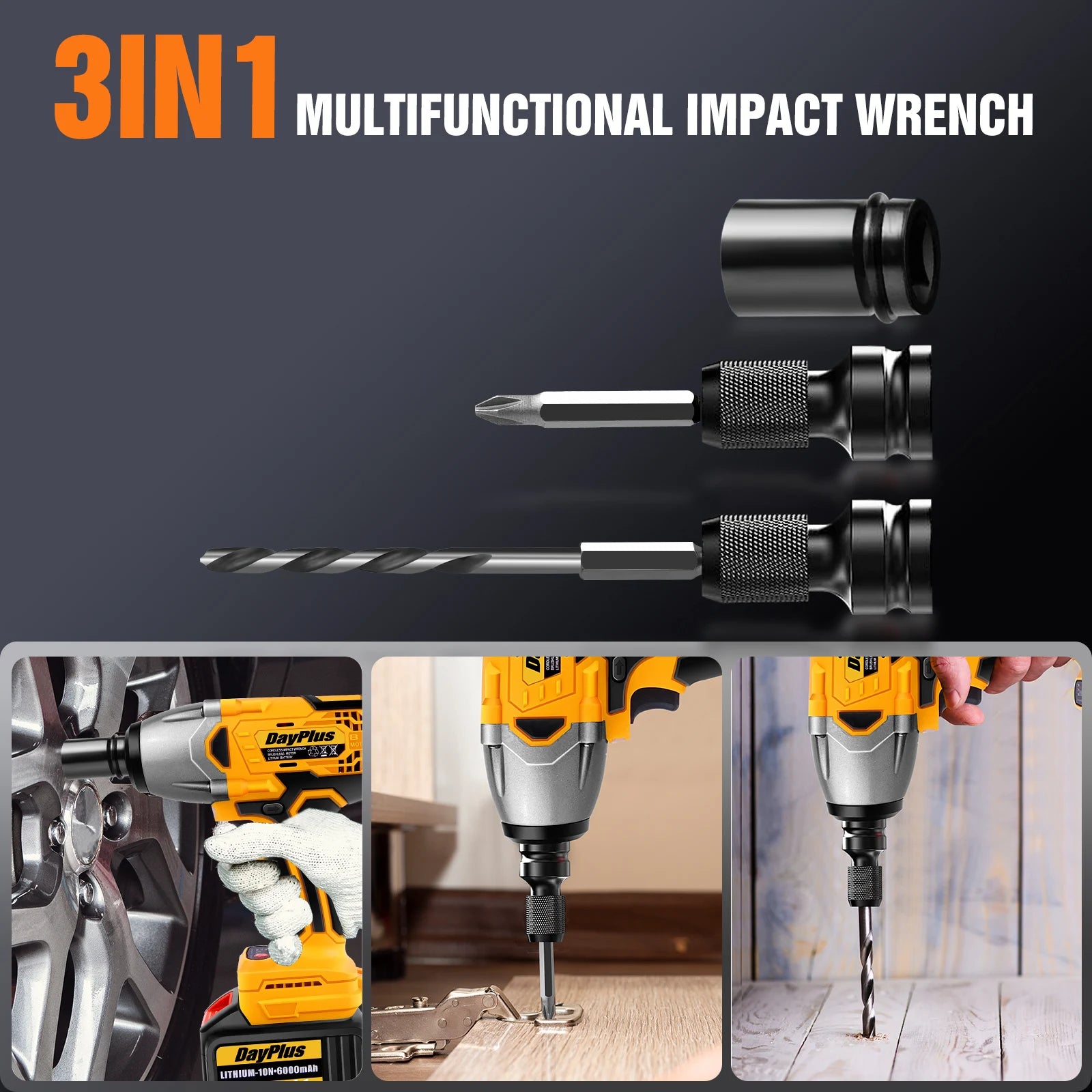 DayPlus 1500Nm Brushless Cordless Impact Wrench - Smarsty