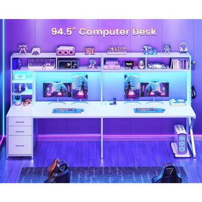 Corner Computer Desk Convertible 94.5 Gaming Desk with Storage Drawers Hutch and Pegboard L Shaped Office Desk with Power Outle