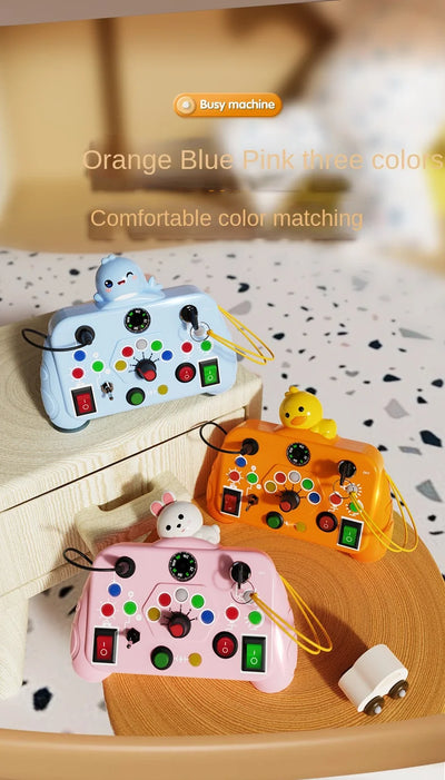 Montessori Busy Board Sensory Toys Cartoon with LED Light Switch Control Board Travel Activities Children Game for 2-4 Years Old - Smarsty