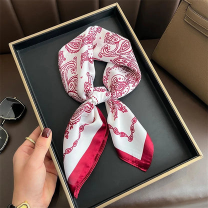 Luxury Silk Skinny Scarf with Cat Print for Women - Smarsty