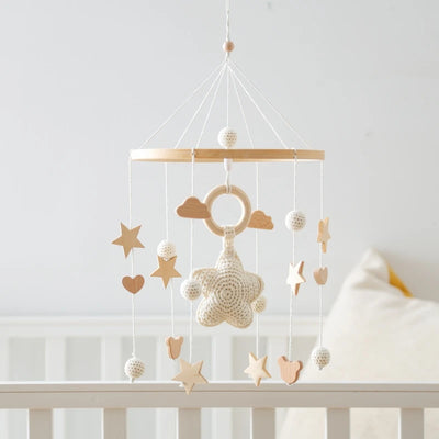 Baby Crib Mobile Bed Bell Rattle Toys Wooden Crochet Stars Pendant Bed Bell Toys Newborn Comfort Crib Bracket Hanging Toys Gifts by Smarsty