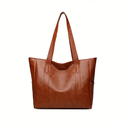 Vintage Large Capacity Tote Bag Vegan Leather For Commute - Smarsty