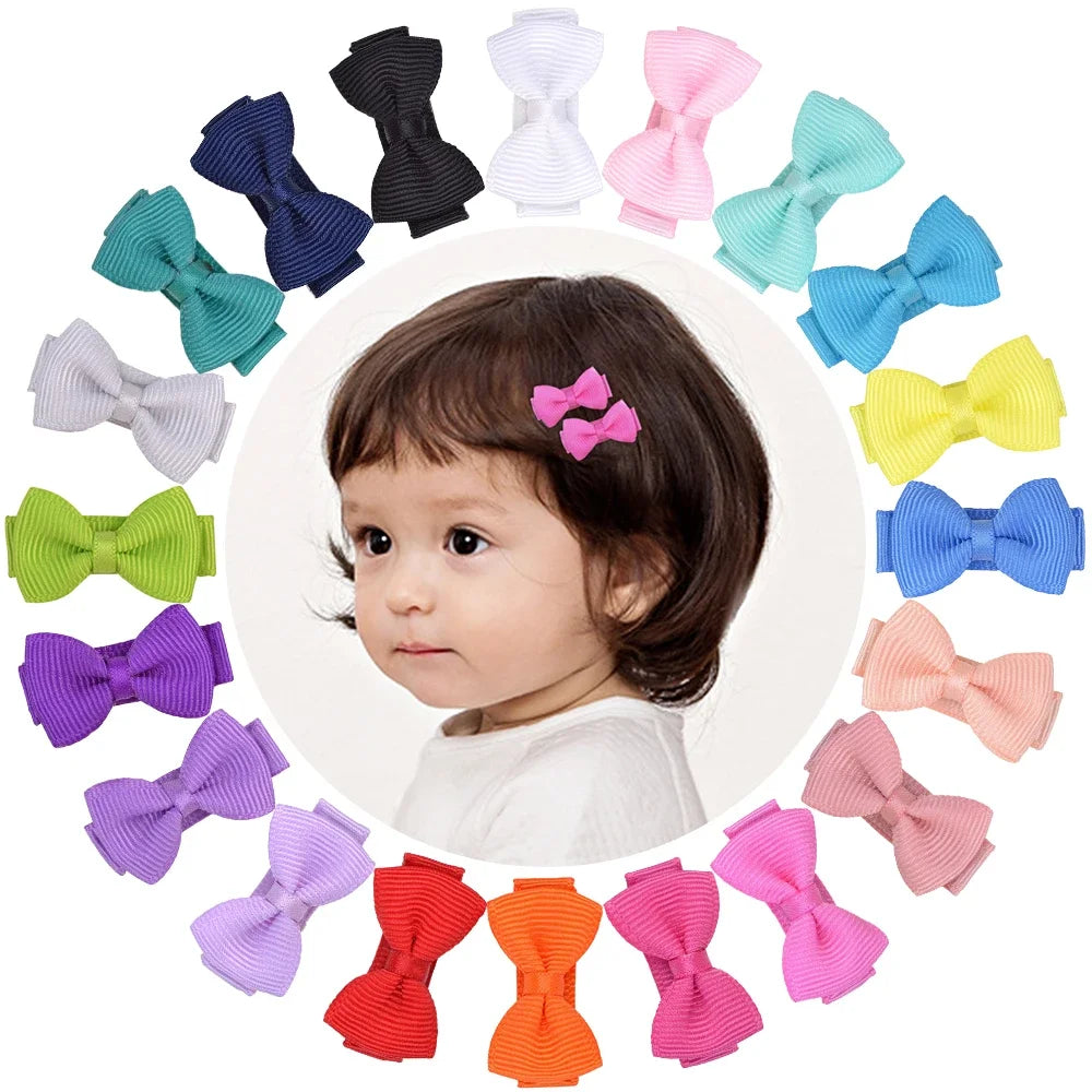 Mini Hair Bows Clip For Baby Girls Ribbon Covered Secure - Smarsty