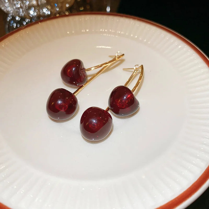 Delicate Sweet Red Cherry Drop Earrings for Women Fashion - Smarsty