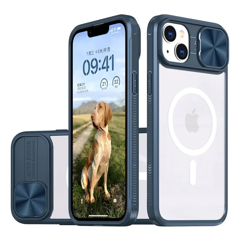 Slide Camera Lens Acrylic For Magsafe Magnetic Wireless Charging Case For iPhone 15 14 Plus 13 12 11 Pro Max XR X S 7 8 Cover