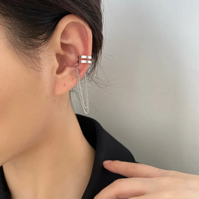 Silver Crystal Tassel Non Piercing Ear Cuff Clip Earrings - Smarsty