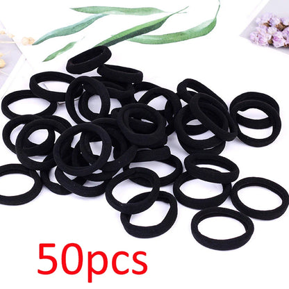 50Pcs Black Hair Ties Seamless No Damage Thick Hold - Smarsty