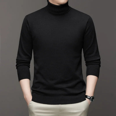 Autumn Mens High Quality Knitted Turtleneck Sweater Slim Fit Long Sleeve Anti-pilling Pullover Solid Color Trend Men Streetwea - Smarsty
