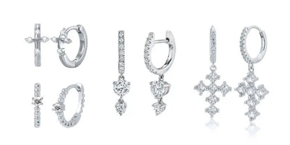 925 Sterling Silver Hoop Earrings White Crystal Luxury - Smarsty