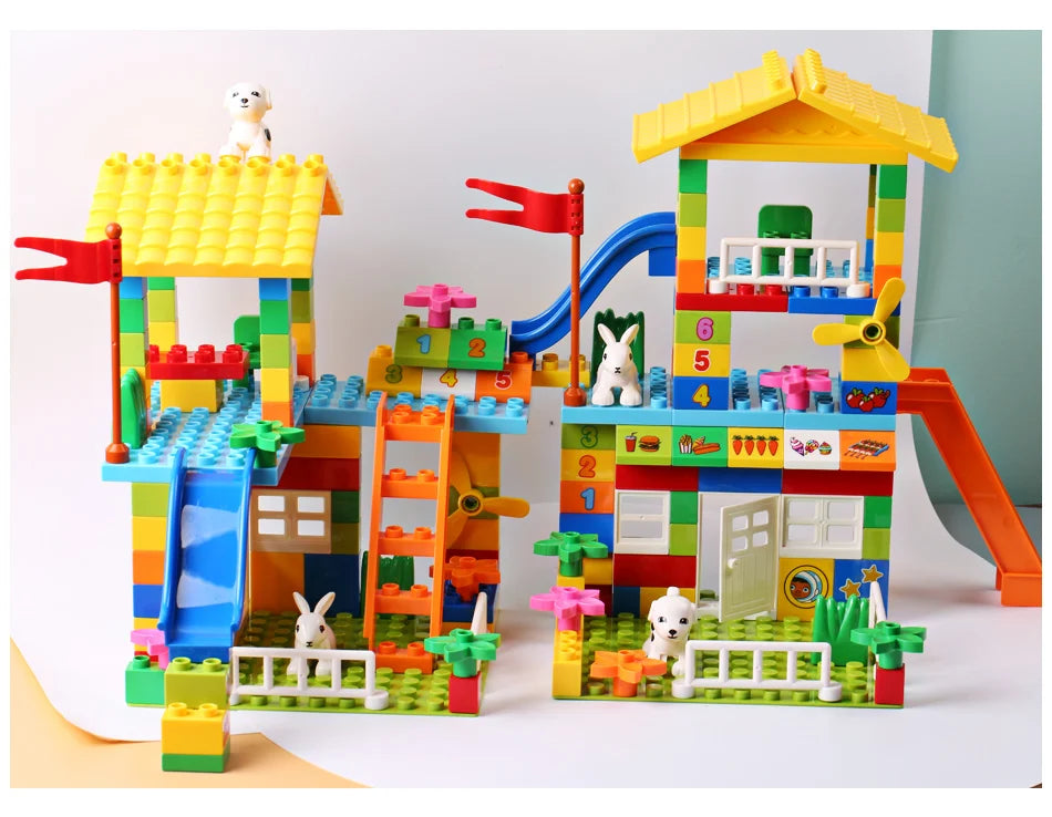 153PCS Big Particle Roof Blocks Compatible City House Big Size Slide Building Blocks Castle Brick Toys For Children - Smarsty